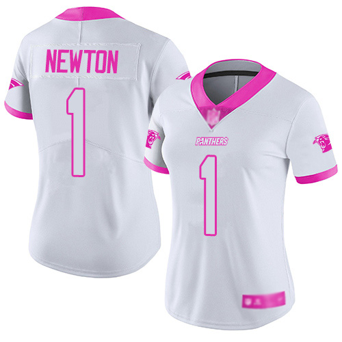 Carolina Panthers Limited White Pink Women Cam Newton Jersey NFL Football #1 Rush Fashion->carolina panthers->NFL Jersey